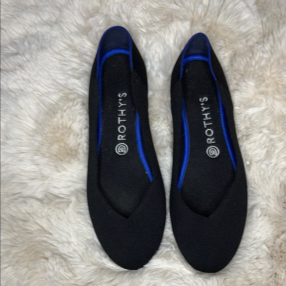 Rothy's The Flat Black and Blue Flats with Knit Design